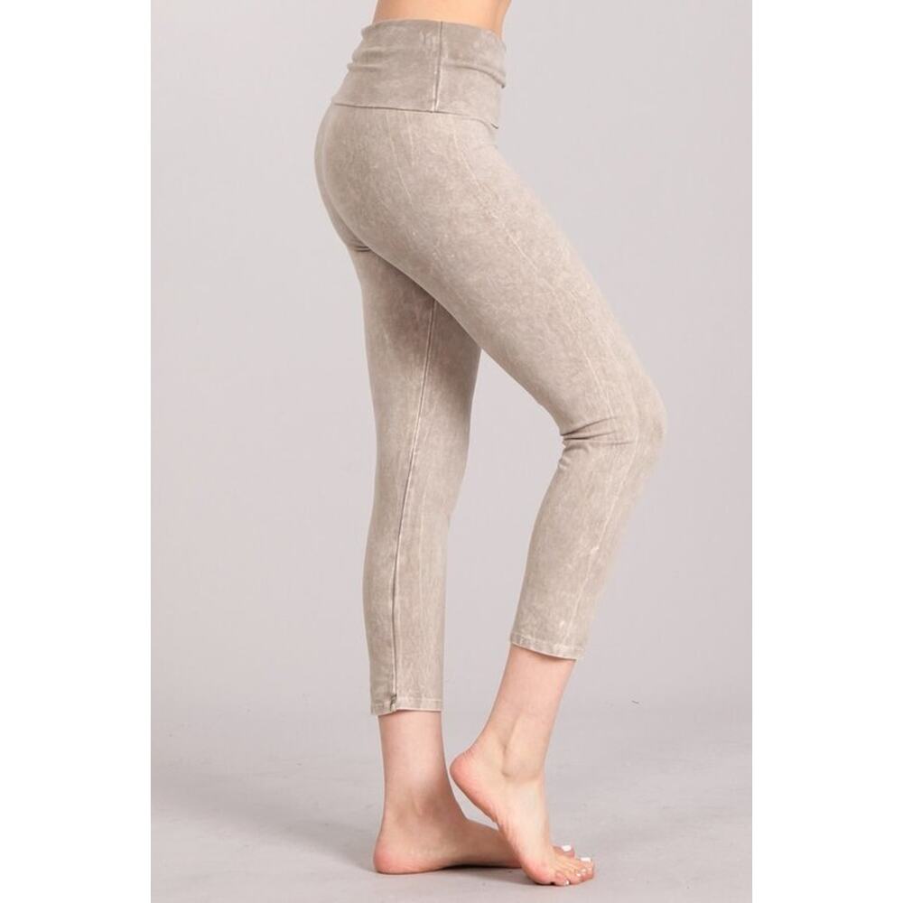 Chatoyant Mineral Wash Fold Over Waist Capris Stone Large